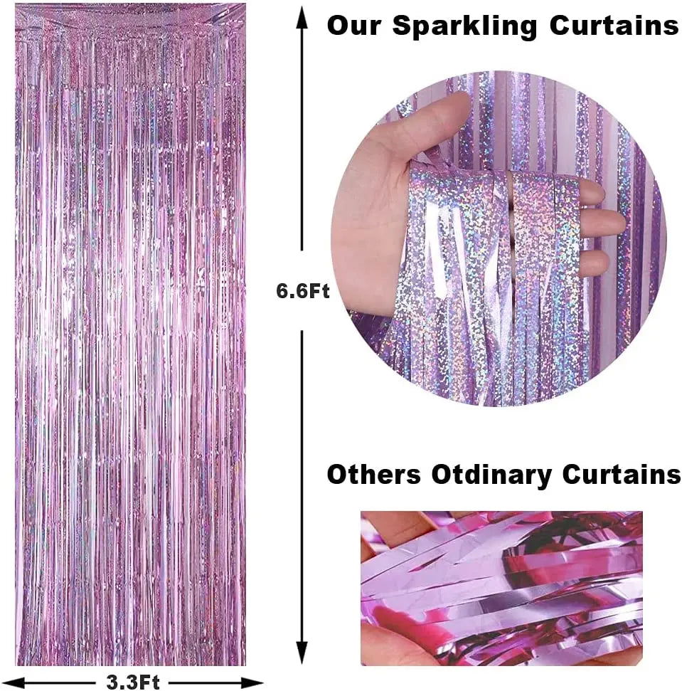 2 Meters Party Backdrop Curtains Glitter Gold Tinsel Fringe Foil Curtain Birthday Wedding Decoration Adult Anniversary Decor - Slobuy