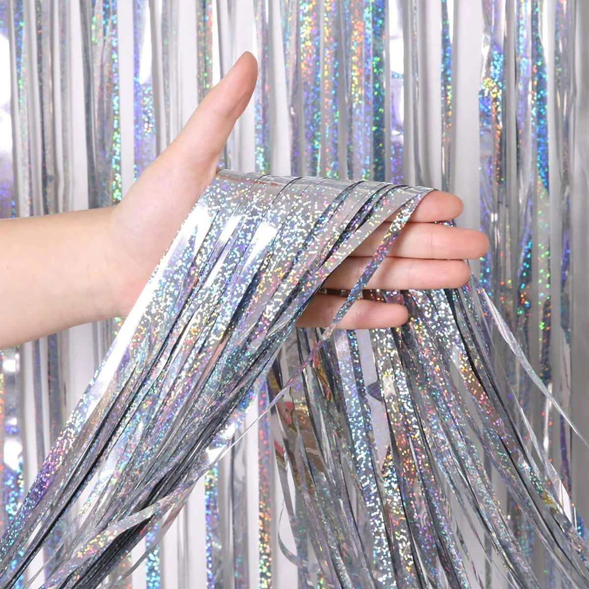 2 Meters Party Backdrop Curtains Glitter Gold Tinsel Fringe Foil Curtain Birthday Wedding Decoration Adult Anniversary Decor - Slobuy