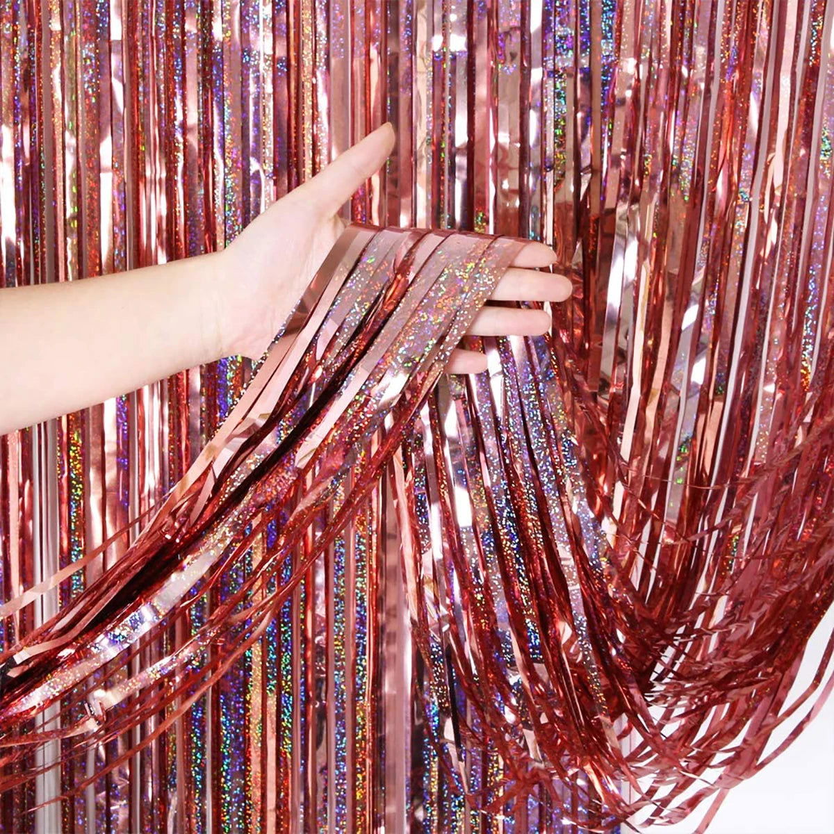 2 Meters Party Backdrop Curtains Glitter Gold Tinsel Fringe Foil Curtain Birthday Wedding Decoration Adult Anniversary Decor - Slobuy