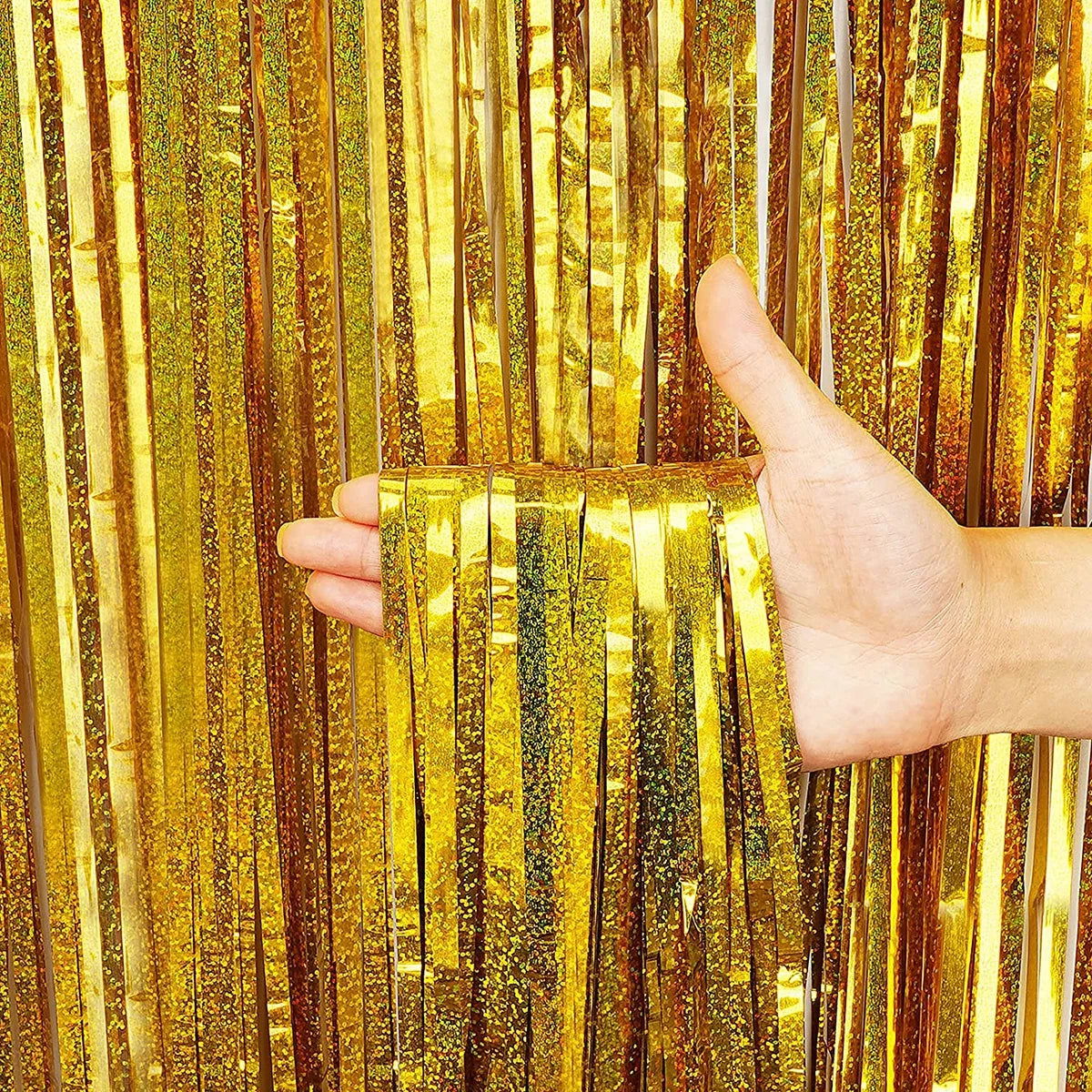 2 Meters Party Backdrop Curtains Glitter Gold Tinsel Fringe Foil Curtain Birthday Wedding Decoration Adult Anniversary Decor - Slobuy