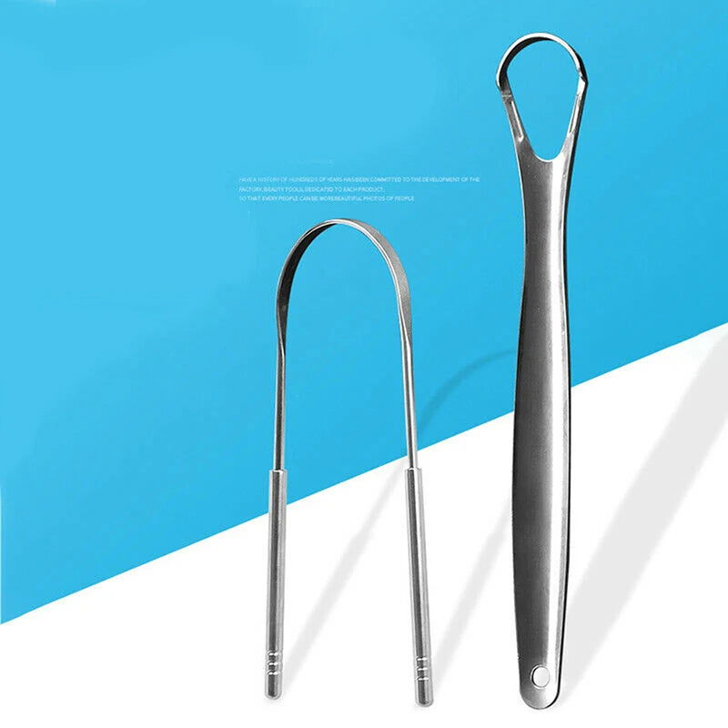 2 Pcs Stainless Steel Tongue Scraper Silver Metal Cleaner Eco-friendly Oral Care Fresh Tool Reusable Breath Brush - Slobuy