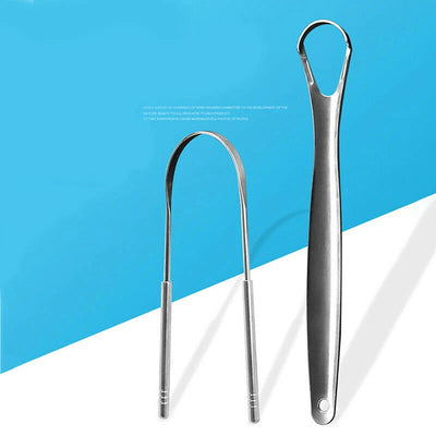 2 Pcs Stainless Steel Tongue Scraper Silver Metal Cleaner Eco-friendly Oral Care Fresh Tool Reusable Breath Brush - Slobuy