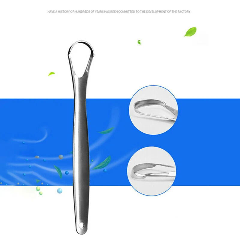 2 Pcs Stainless Steel Tongue Scraper Silver Metal Cleaner Eco-friendly Oral Care Fresh Tool Reusable Breath Brush - Slobuy