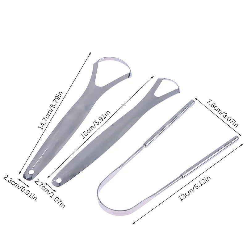 2 Pcs Stainless Steel Tongue Scraper Silver Metal Cleaner Eco-friendly Oral Care Fresh Tool Reusable Breath Brush - Slobuy