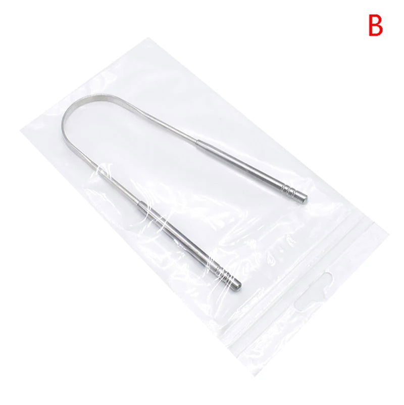 2 Pcs Stainless Steel Tongue Scraper Silver Metal Cleaner Eco-friendly Oral Care Fresh Tool Reusable Breath Brush - Slobuy