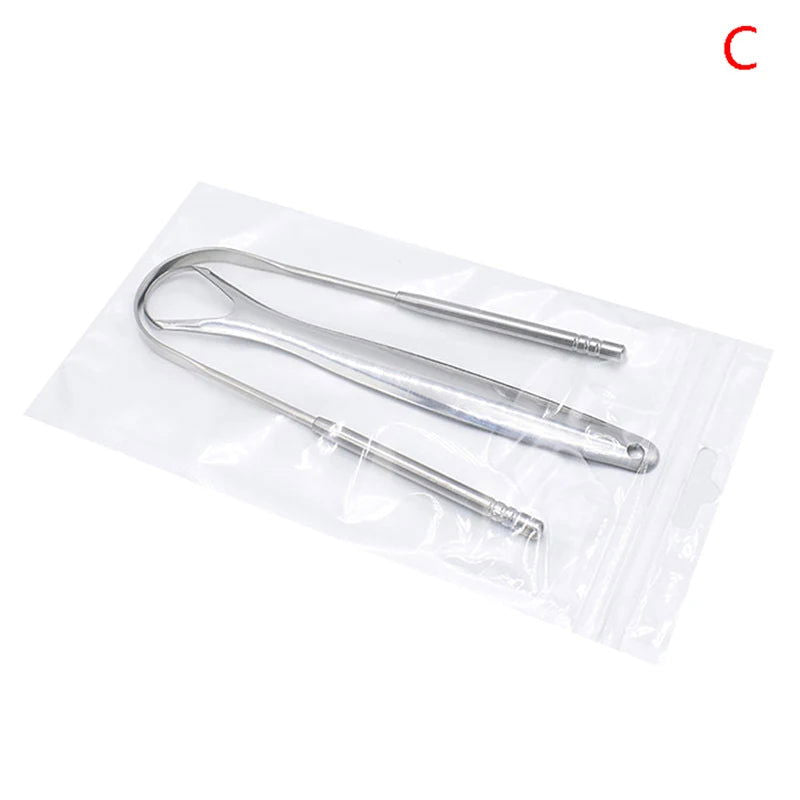 2 Pcs Stainless Steel Tongue Scraper Silver Metal Cleaner Eco-friendly Oral Care Fresh Tool Reusable Breath Brush - Slobuy