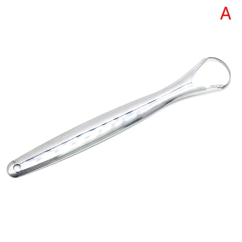 2 Pcs Stainless Steel Tongue Scraper Silver Metal Cleaner Eco-friendly Oral Care Fresh Tool Reusable Breath Brush - Slobuy