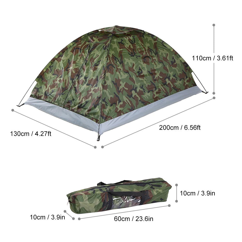 Camping Tent Waterproof Windproof UV Sunshade Canopy for 1/2 Person Single Layer Outdoor Portable Camouflage Tent Equipment - Slobuy