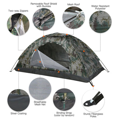 Tomshoo 1/2 Person Ultralight Camping Tent Single Layer Portable Hiking Tent Anti-UV Coating UPF 30+ for Outdoor Beach Fishing - Slobuy