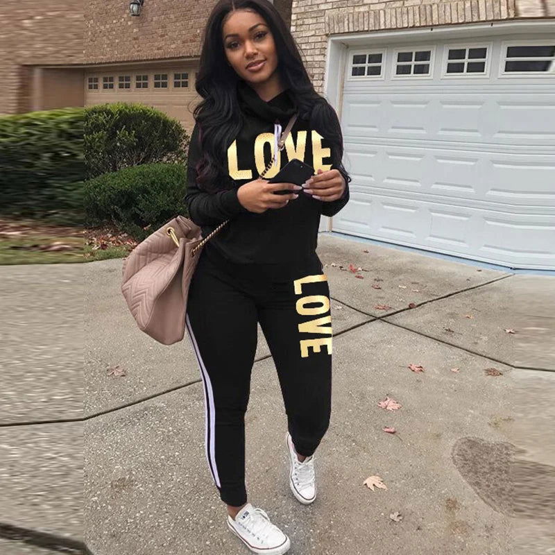 2 Piece Set High Neck Hoodies Sweatshirt Pants - Slobuy