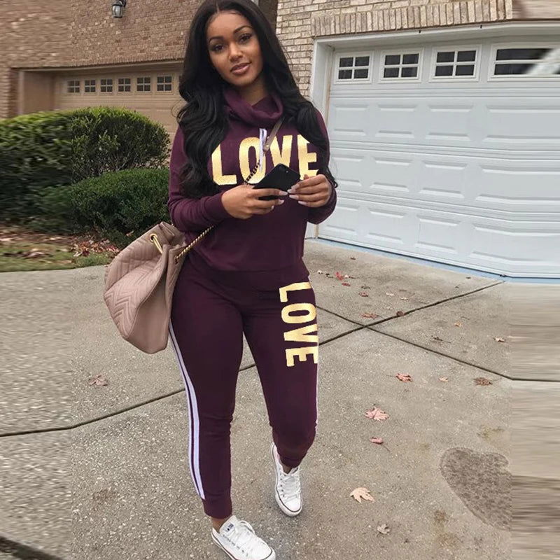 2 Piece Set High Neck Hoodies Sweatshirt Pants - Slobuy