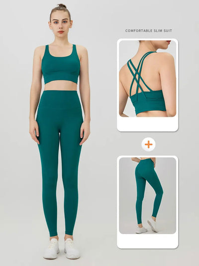 2 Piece Yoga Clothes Women's Tracksuit Athletic Wear Pilates Fitness Suit Gym Workout Push Up Clothes Sports Bra Leggings Suit - Slobuy