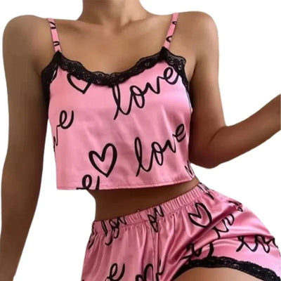 2 Pieces Set Women'S Pajama Shorts Suit Homewear Print Underwear Pijama Sexy Lingerie Camisoles Tanks Nighty Ladies Sleepwear - Slobuy