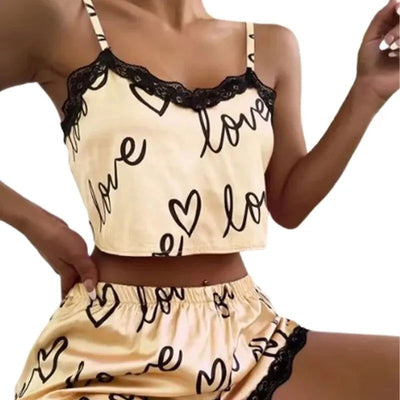 2 Pieces Set Women'S Pajama Shorts Suit Homewear Print Underwear Pijama Sexy Lingerie Camisoles Tanks Nighty Ladies Sleepwear - Slobuy