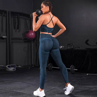 2 Pieces Women's Tracksuit Seamless Yoga Set Workout Sportswear Gym Clothing High Waist Leggings Fitness Sports Suits - Slobuy