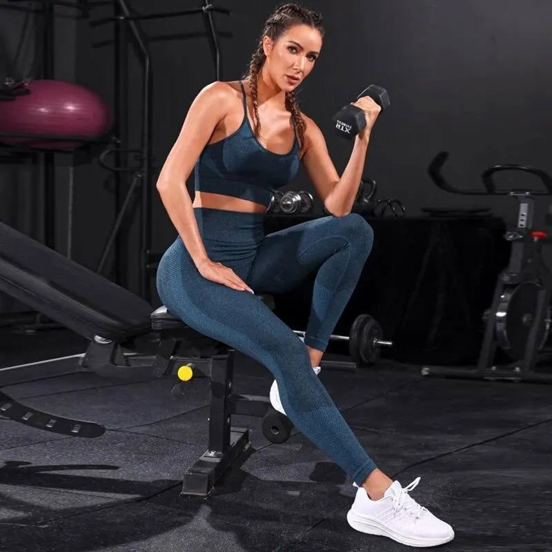 2 Pieces Women's Tracksuit Seamless Yoga Set Workout Sportswear Gym Clothing High Waist Leggings Fitness Sports Suits - Slobuy