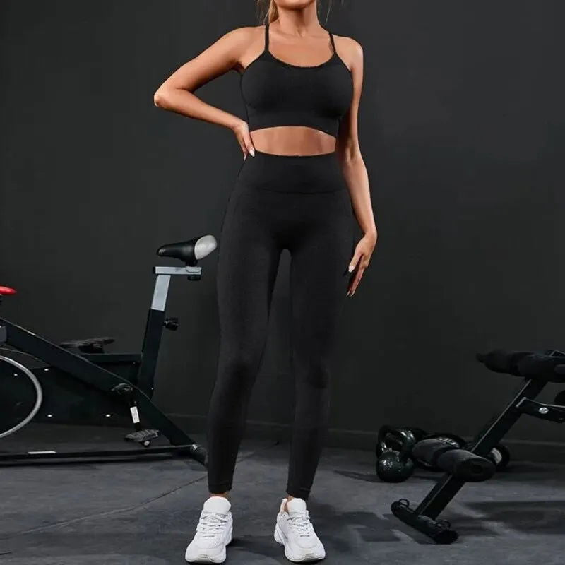 2 Pieces Women's Tracksuit Seamless Yoga Set Workout Sportswear Gym Clothing High Waist Leggings Fitness Sports Suits - Slobuy