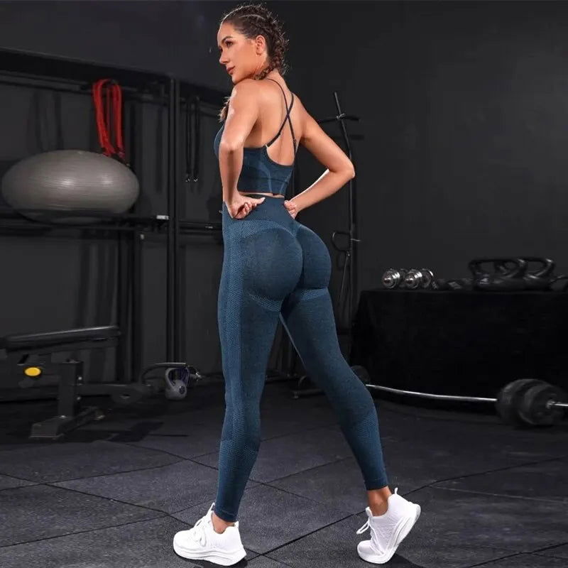 2 Pieces Women's Tracksuit Seamless Yoga Set Workout Sportswear Gym Clothing High Waist Leggings Fitness Sports Suits - Slobuy