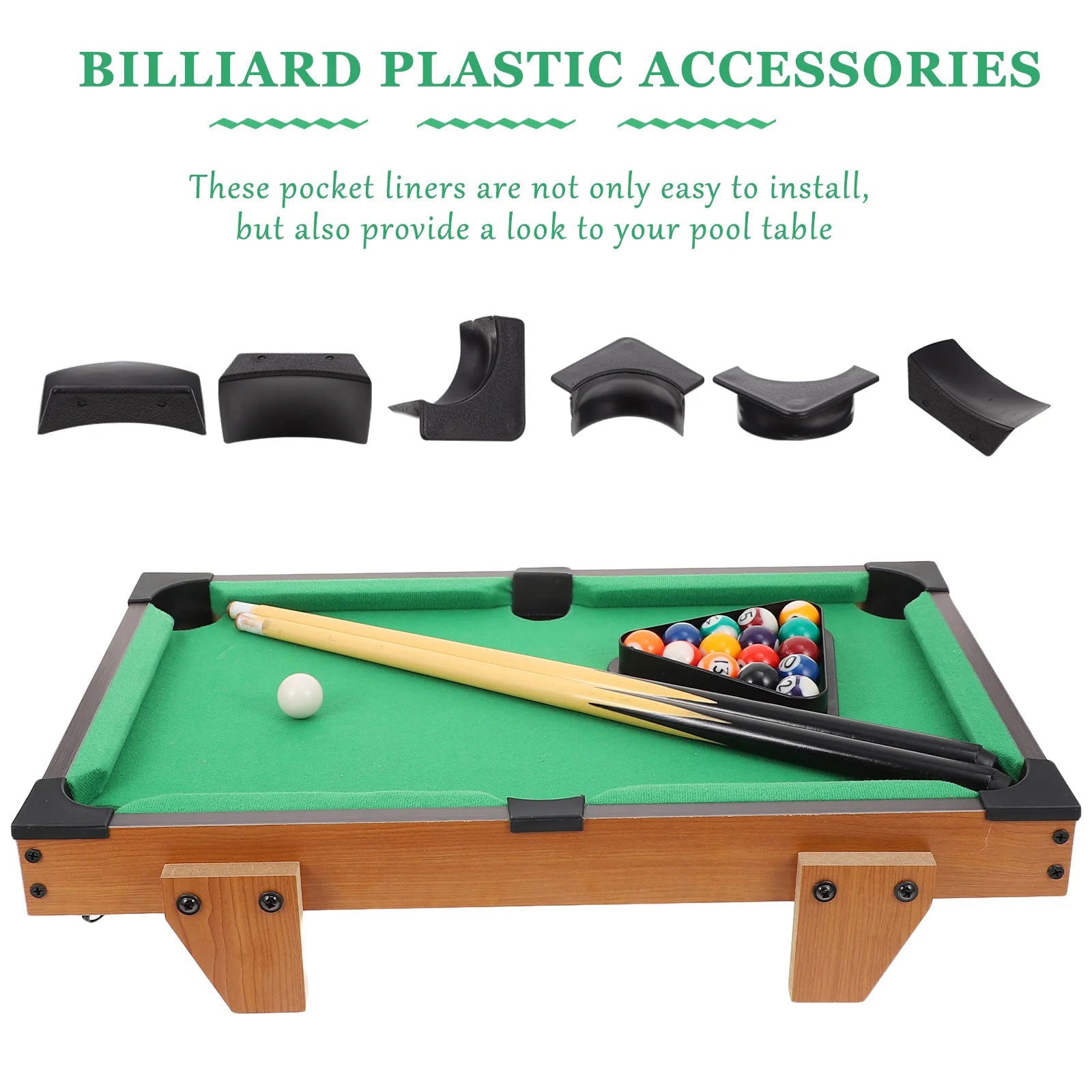 2 Sets Table Pool Billiard Parts Liners Replacement Accessory Hole Desk Game Plastics Corners Valley Pocket(Black) - Slobuy