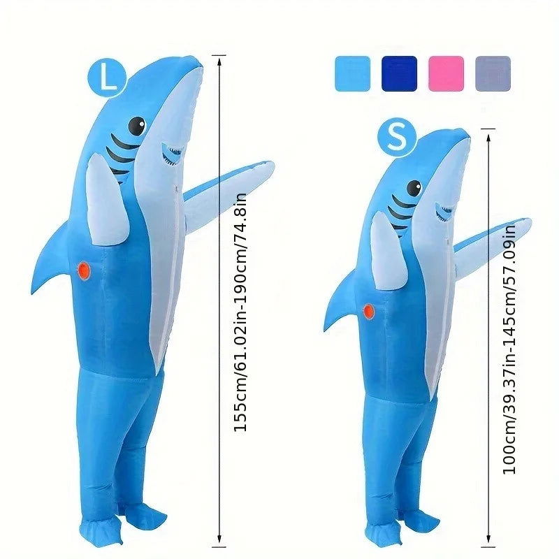 2 Sizes, Cute Unique Standing Shark Design Inflatable Suit, Halloween Christmas Play Inflatable Costume Props - Slobuy
