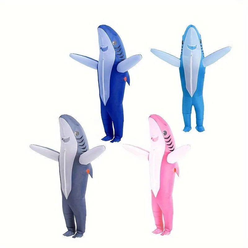 2 Sizes, Cute Unique Standing Shark Design Inflatable Suit, Halloween Christmas Play Inflatable Costume Props - Slobuy