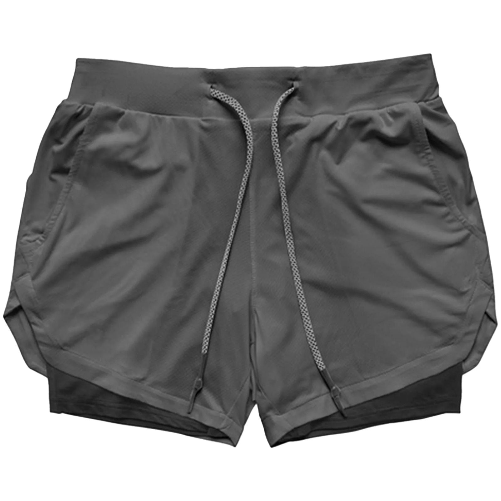 2 in 1 Mens Running Shorts with Liner, Tower Holder, 4 Pockets, Actvewear 2 Layers Sport Short for Workout Gym - Slobuy