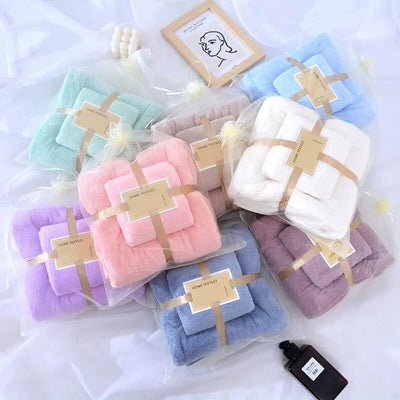 2pcs Adult Coral Wool Bath Towel Set High Absorption Soft Coral Hair Facial Swimming Towels Bathroom Microfiber Towel Set - Slobuy