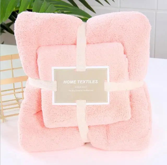 2pcs Adult Coral Wool Bath Towel Set High Absorption Soft Coral Hair Facial Swimming Towels Bathroom Microfiber Towel Set - Slobuy