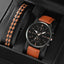 2pcs Black Round Quartz Watch With Leather Bracelet Men Business Watch Fashion Casual For Daily Sports - Slobuy