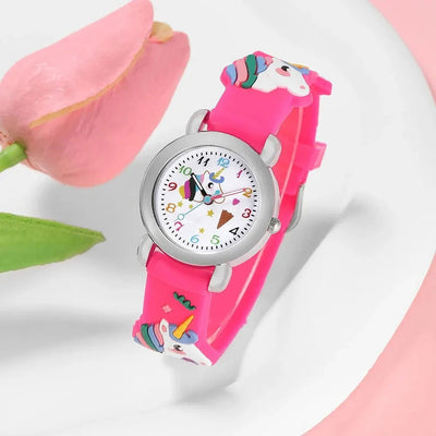 2pcs Girls Kids Unicorn Quartz Silicone Watch Quartz Watch Sunglasses Bow Cartoon Cute Girls Sun Protection Sunglasses Watch Set - Slobuy