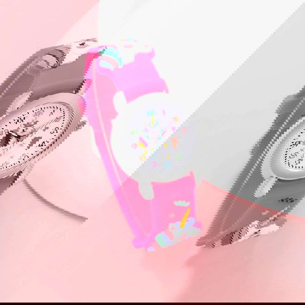 2pcs Girls Kids Unicorn Quartz Silicone Watch Quartz Watch Sunglasses Bow Cartoon Cute Girls Sun Protection Sunglasses Watch Set - Slobuy