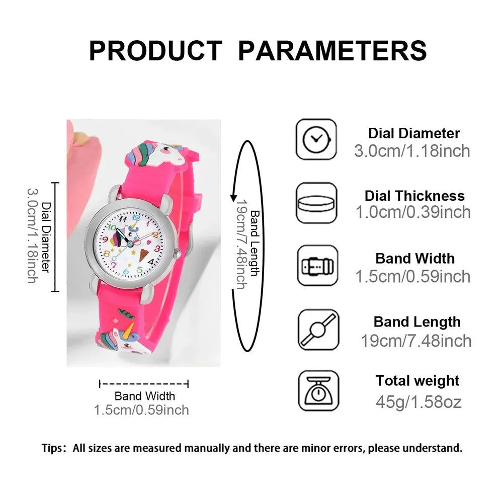 2pcs Girls Kids Unicorn Quartz Silicone Watch Quartz Watch Sunglasses Bow Cartoon Cute Girls Sun Protection Sunglasses Watch Set - Slobuy