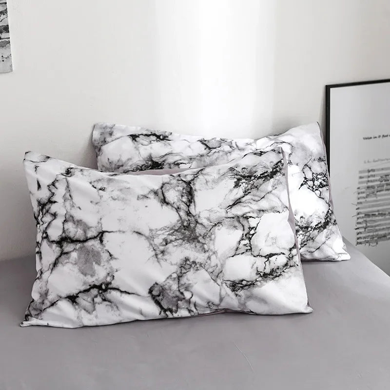 Mirco Fiber Marble Print Bedding Set Nordic Duvet Cover Set Double Bed Home Soft Comfortable Quilt Cover & 1/2pcs Pillowcases - Slobuy