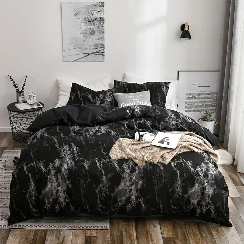 Mirco Fiber Marble Print Bedding Set Nordic Duvet Cover Set Double Bed Home Soft Comfortable Quilt Cover & 1/2pcs Pillowcases - Slobuy