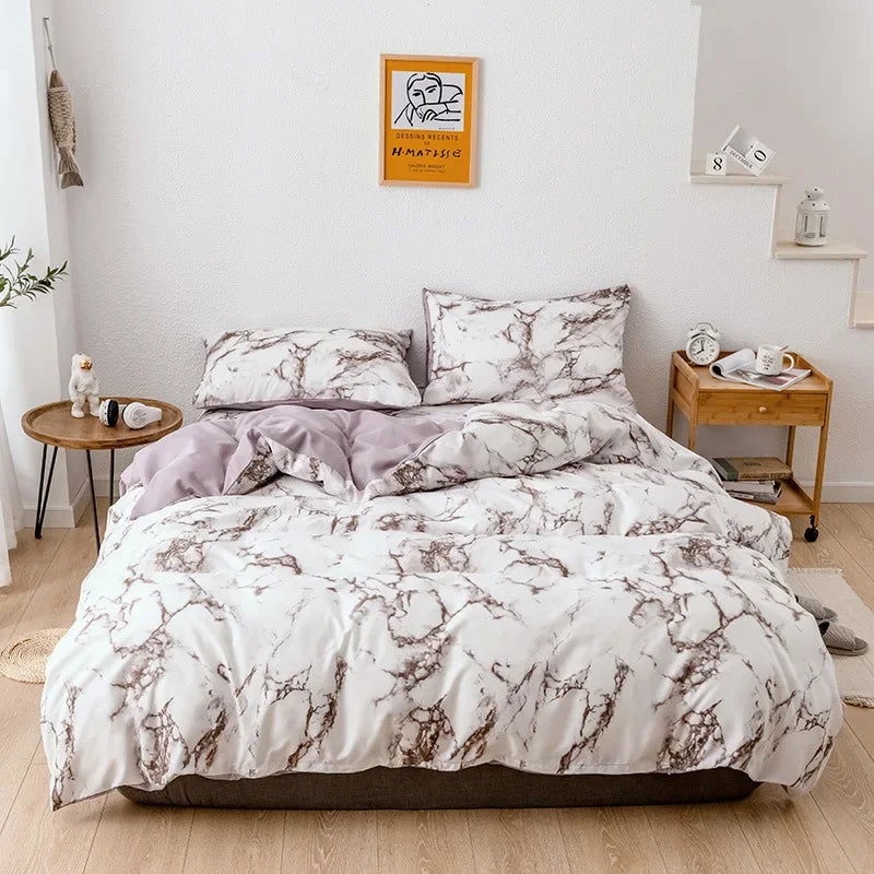 Mirco Fiber Marble Print Bedding Set Nordic Duvet Cover Set Double Bed Home Soft Comfortable Quilt Cover & 1/2pcs Pillowcases - Slobuy