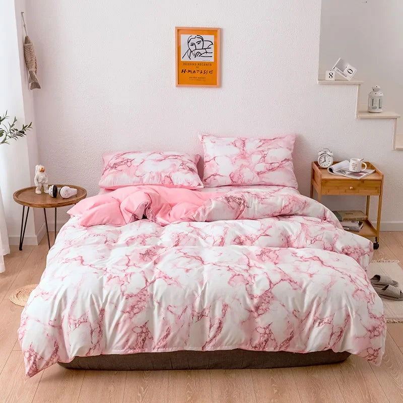 Mirco Fiber Marble Print Bedding Set Nordic Duvet Cover Set Double Bed Home Soft Comfortable Quilt Cover & 1/2pcs Pillowcases - Slobuy