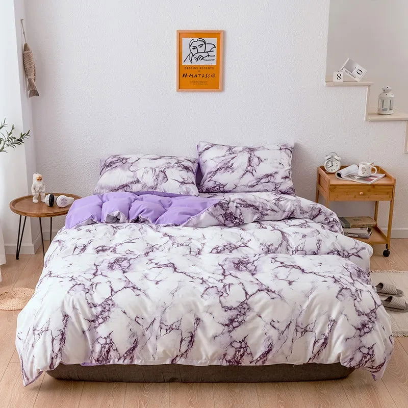 Mirco Fiber Marble Print Bedding Set Nordic Duvet Cover Set Double Bed Home Soft Comfortable Quilt Cover & 1/2pcs Pillowcases - Slobuy