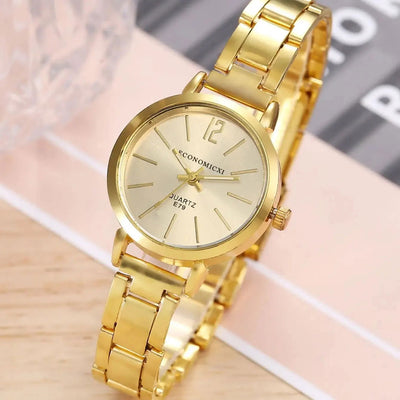 2pcs Set Watch Luxury Women Simple Dial Hollow Strap Fashion Gold Bracelet Quartz Wristwatch Student Ladies Watches Reloj Mujer - Slobuy