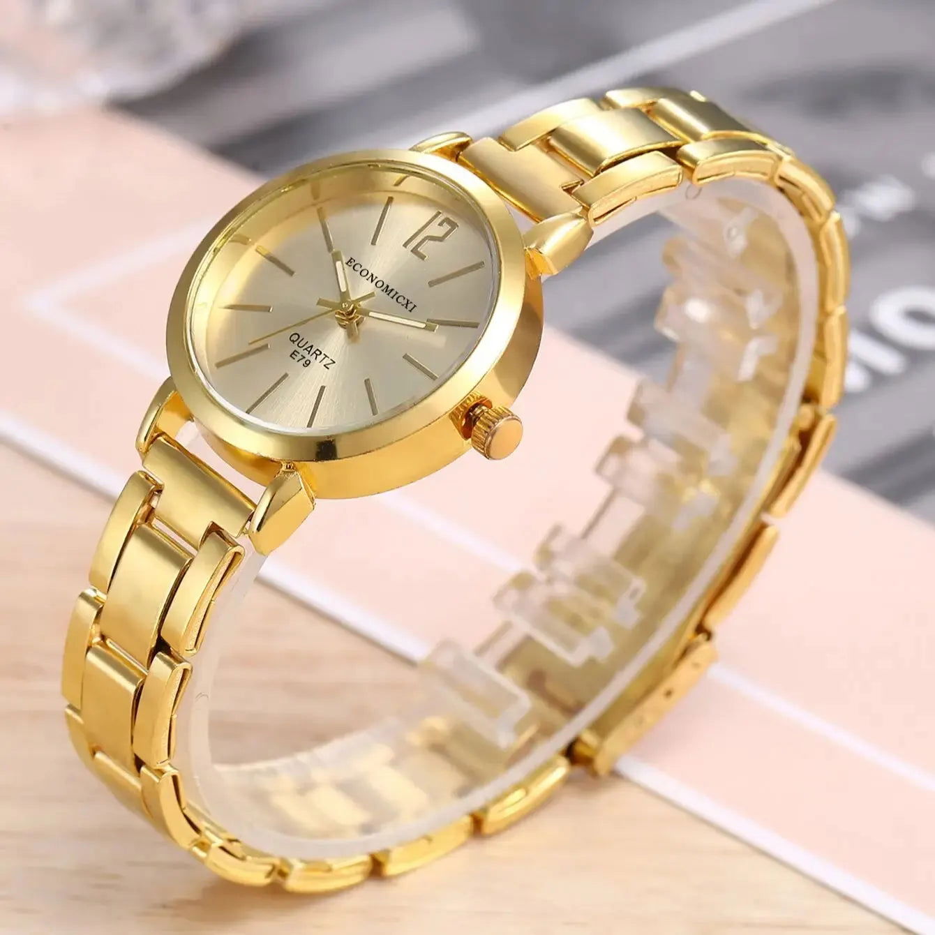 2pcs Set Watch Luxury Women Simple Dial Hollow Strap Fashion Gold Bracelet Quartz Wristwatch Student Ladies Watches Reloj Mujer - Slobuy