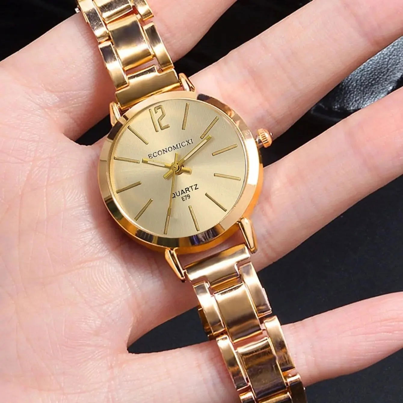 2pcs Set Watch Luxury Women Simple Dial Hollow Strap Fashion Gold Bracelet Quartz Wristwatch Student Ladies Watches Reloj Mujer - Slobuy