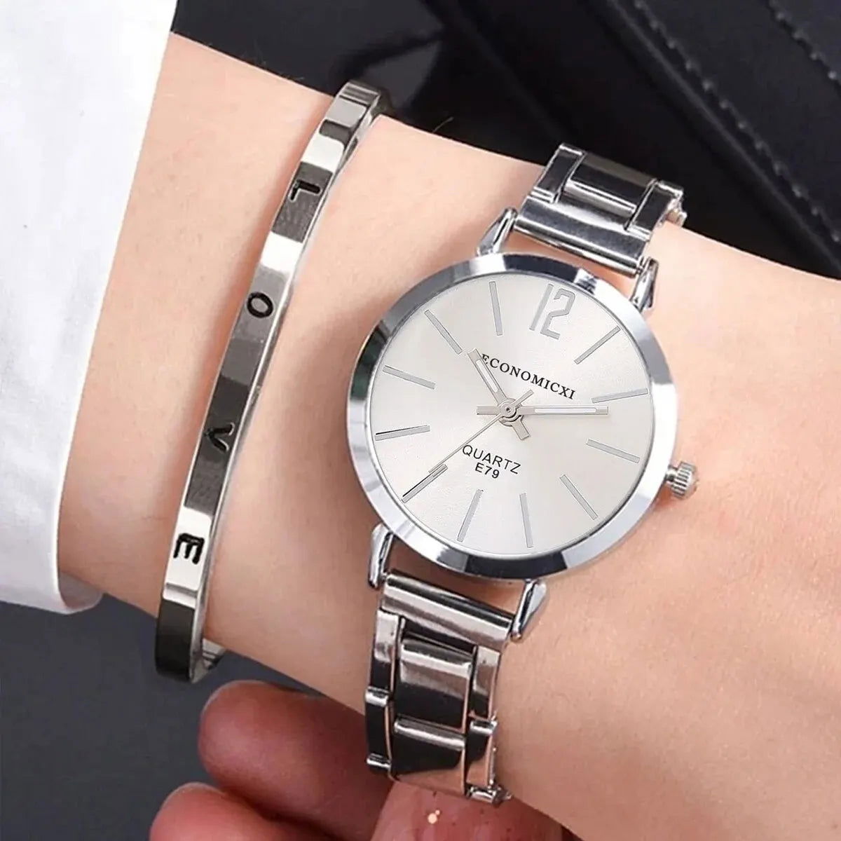 2pcs Set Watch Luxury Women Simple Dial Hollow Strap Fashion Gold Bracelet Quartz Wristwatch Student Ladies Watches Reloj Mujer - Slobuy