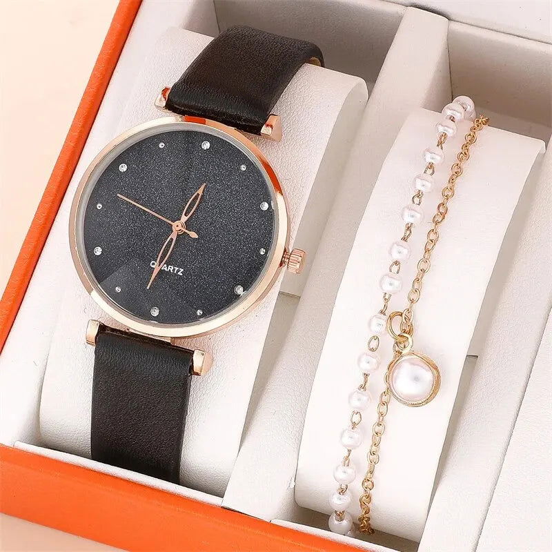 2pcs Set Womens Watches Female Clock Luxury Brand Design Women Watches Simple Fashion Ladies Watches Relogio Feminino - Slobuy