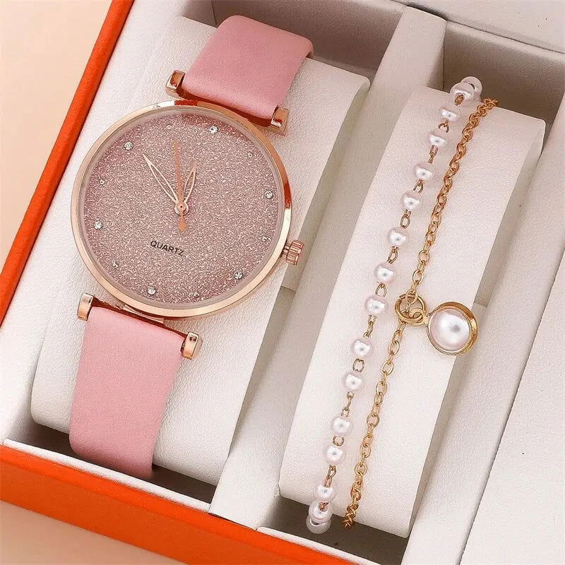 2pcs Set Womens Watches Female Clock Luxury Brand Design Women Watches Simple Fashion Ladies Watches Relogio Feminino - Slobuy