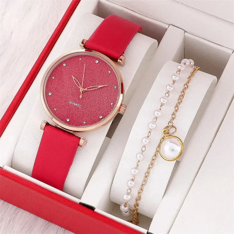 2pcs Set Womens Watches Female Clock Luxury Brand Design Women Watches Simple Fashion Ladies Watches Relogio Feminino - Slobuy