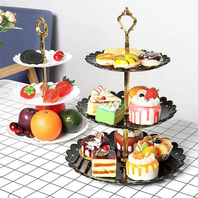 3-Tier Cupcake Stand Fruit Plate Holder Desserts Snack Candy Buffet Stand Tower For Wedding Party Cake Dessert Tray - Slobuy
