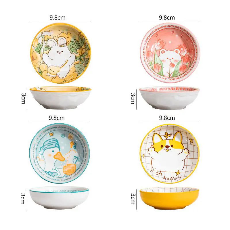 3.5 Inch Japanese Style Ceramic Dessert Sauce Dish Tableware Creative Cute Cartoon Pet Pattern Circular Shape Fruit Sushi Plates - Slobuy