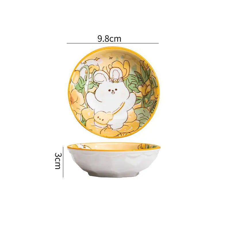 3.5 Inch Japanese Style Ceramic Dessert Sauce Dish Tableware Creative Cute Cartoon Pet Pattern Circular Shape Fruit Sushi Plates - Slobuy