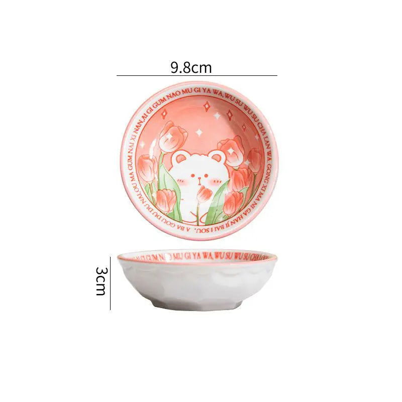 3.5 Inch Japanese Style Ceramic Dessert Sauce Dish Tableware Creative Cute Cartoon Pet Pattern Circular Shape Fruit Sushi Plates - Slobuy