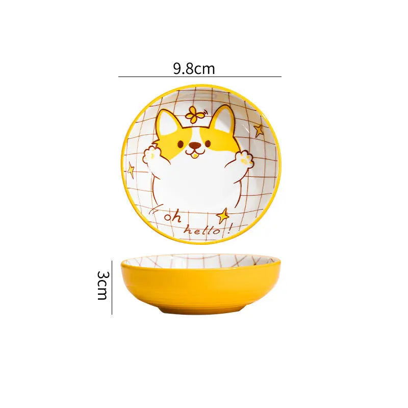 3.5 Inch Japanese Style Ceramic Dessert Sauce Dish Tableware Creative Cute Cartoon Pet Pattern Circular Shape Fruit Sushi Plates - Slobuy