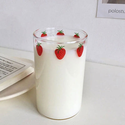 300ml Strawberry Cute Glass Cup With Straw Creative Transparent Water Cup Student Milk Heat Resistant Glass Nana - Slobuy